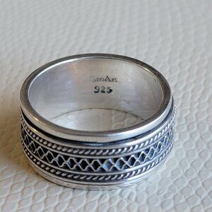 GeoArt 925 Sterling Grunge Spinner Ring Sz 9 Celtic twist Rope Skater Y2K